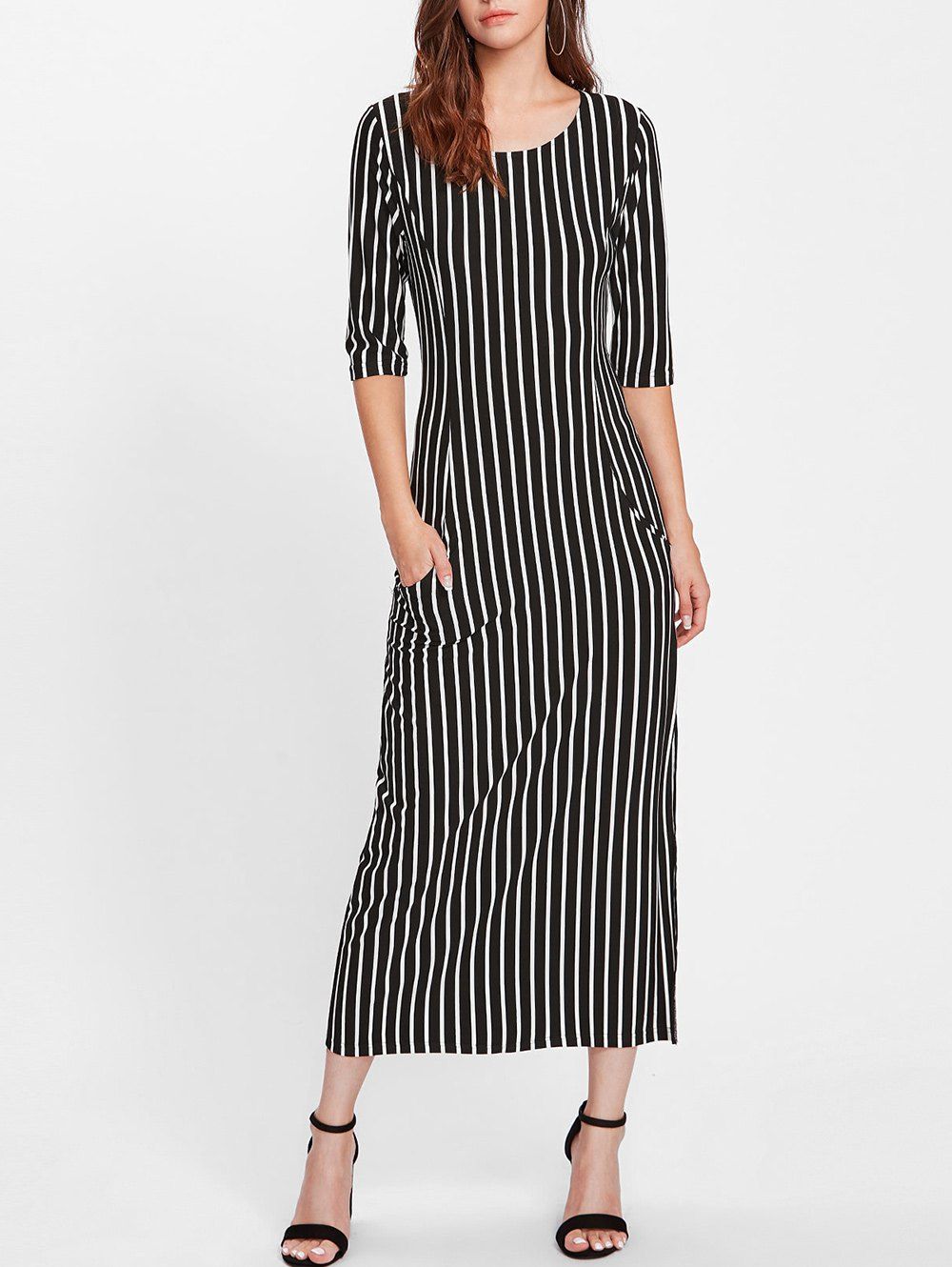 

Side Slit Striped Dress, Strip pattern