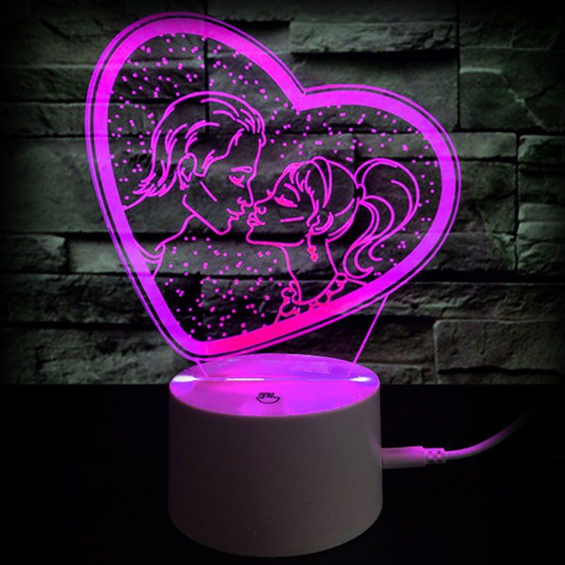 

Gift Valentine's Day Gift Romantic Kiss Color Changing 3D Vision Night Light, Transparent