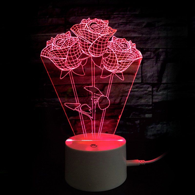 

Mothers Day Gift Valentine 9 Color Changing Roses Table Night Light, Transparent
