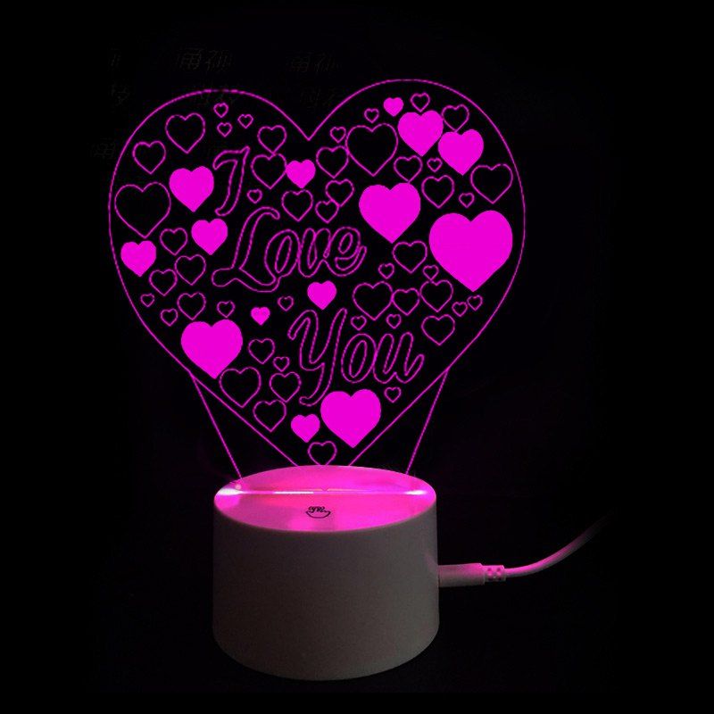 Lampe de Nuit à 9 Couleurs Changeantes avec Inscription I Love You Cadeau de Saint-Valentin Style 3D Transparent 