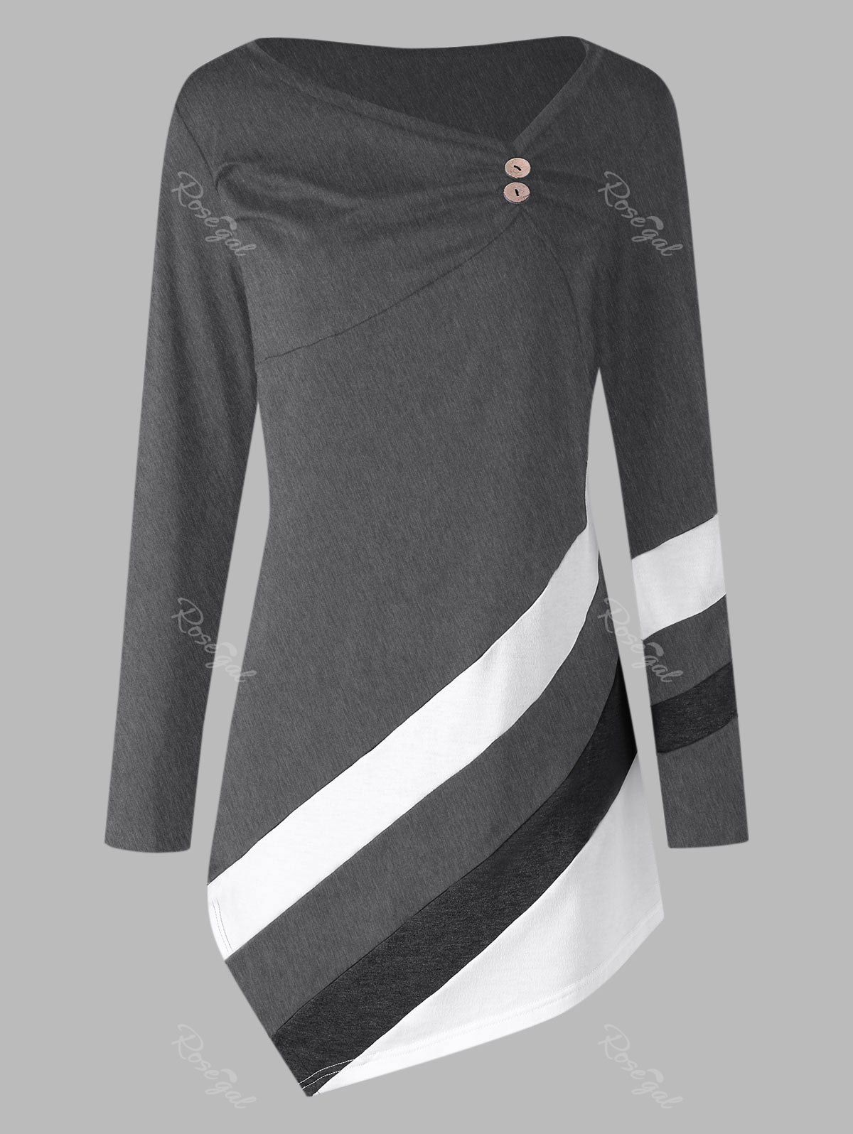 

Plus Size Striped Asymmtric Tunic Top, Heather gray
