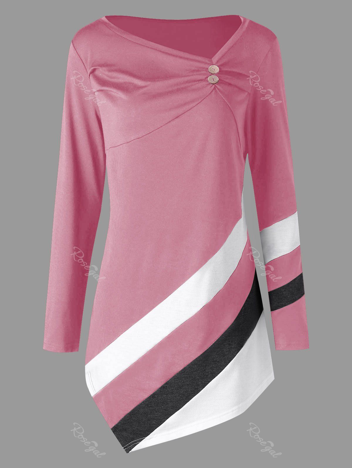 

Plus Size Striped Asymmtric Tunic Top, Pink
