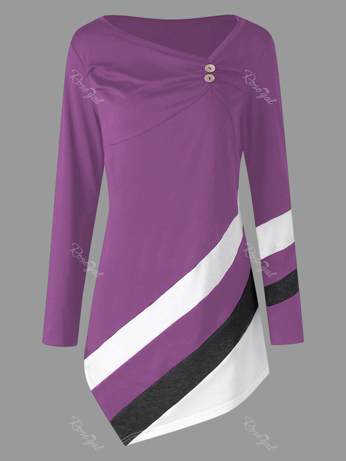 

Plus Size Striped Asymmtric Tunic Top, Purple