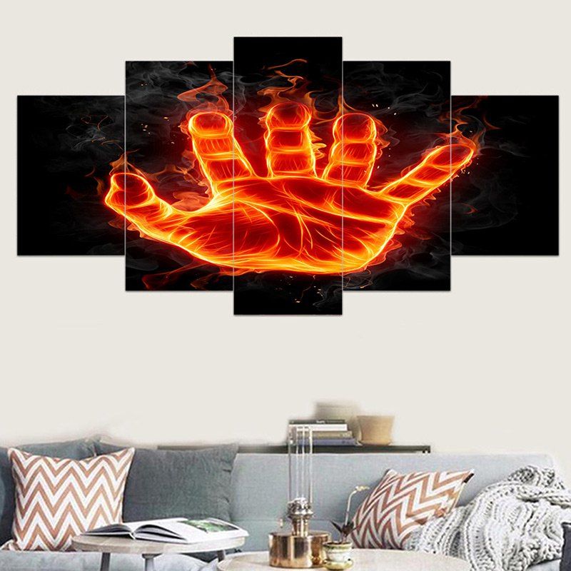 

Flame Palm Printed Canvas Unframed Wall Art Printings, Flame red