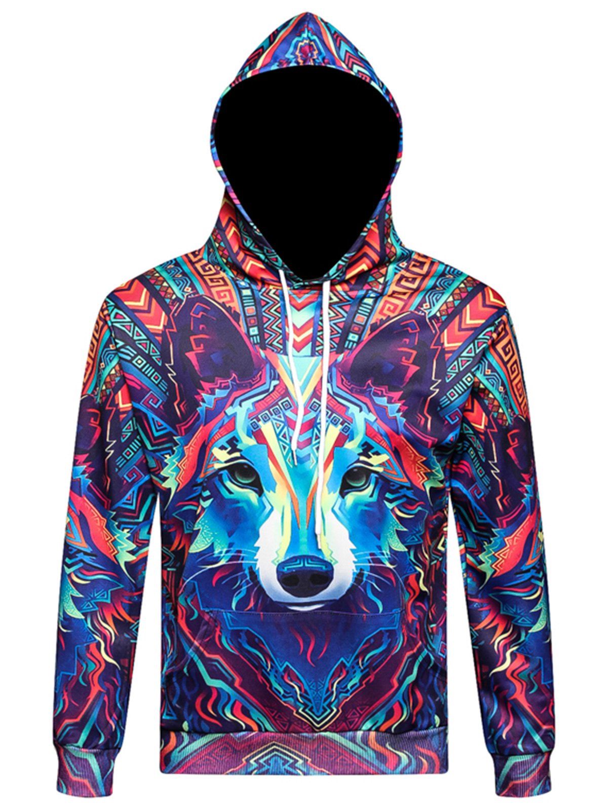 

Geometric Wolf 3D Print Pullover Hoodie, Colormix