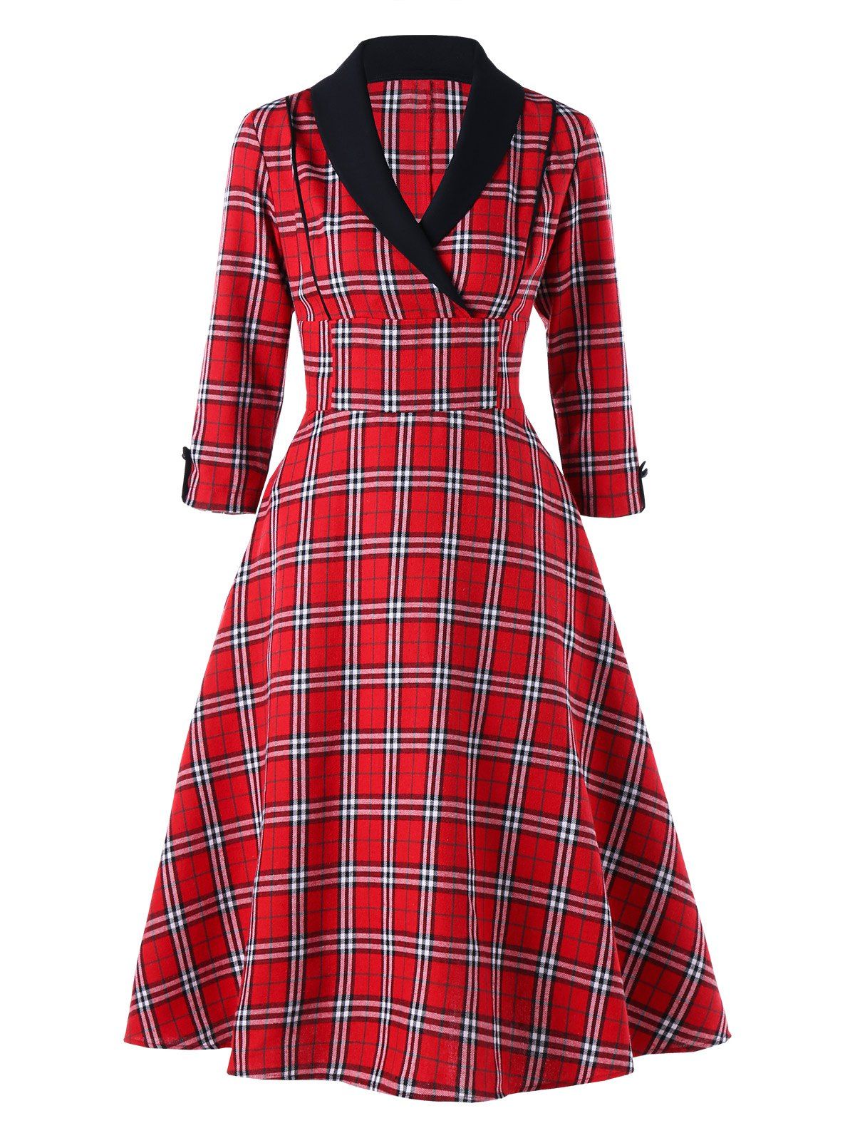 

Empire Waist Plaid Shawl Collar Dress, Colormix