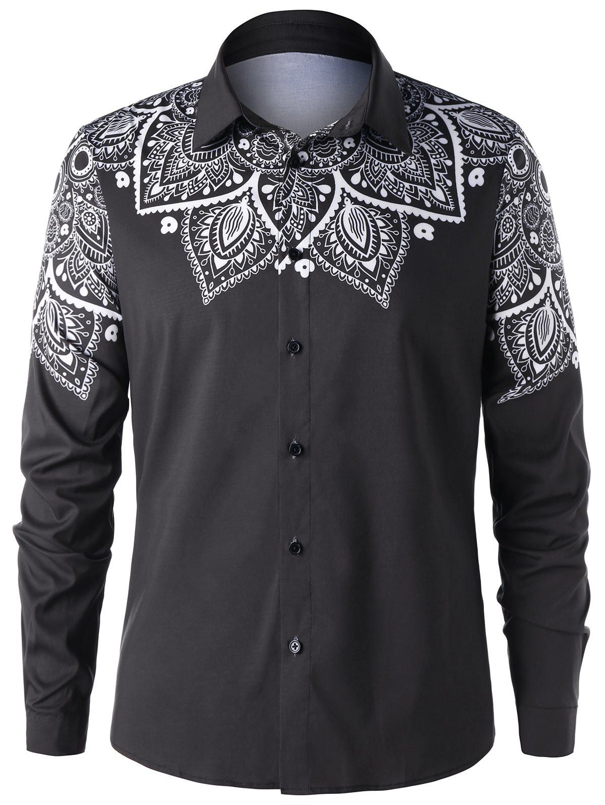 

Bandana Floral Button Cuff Shirt, Black
