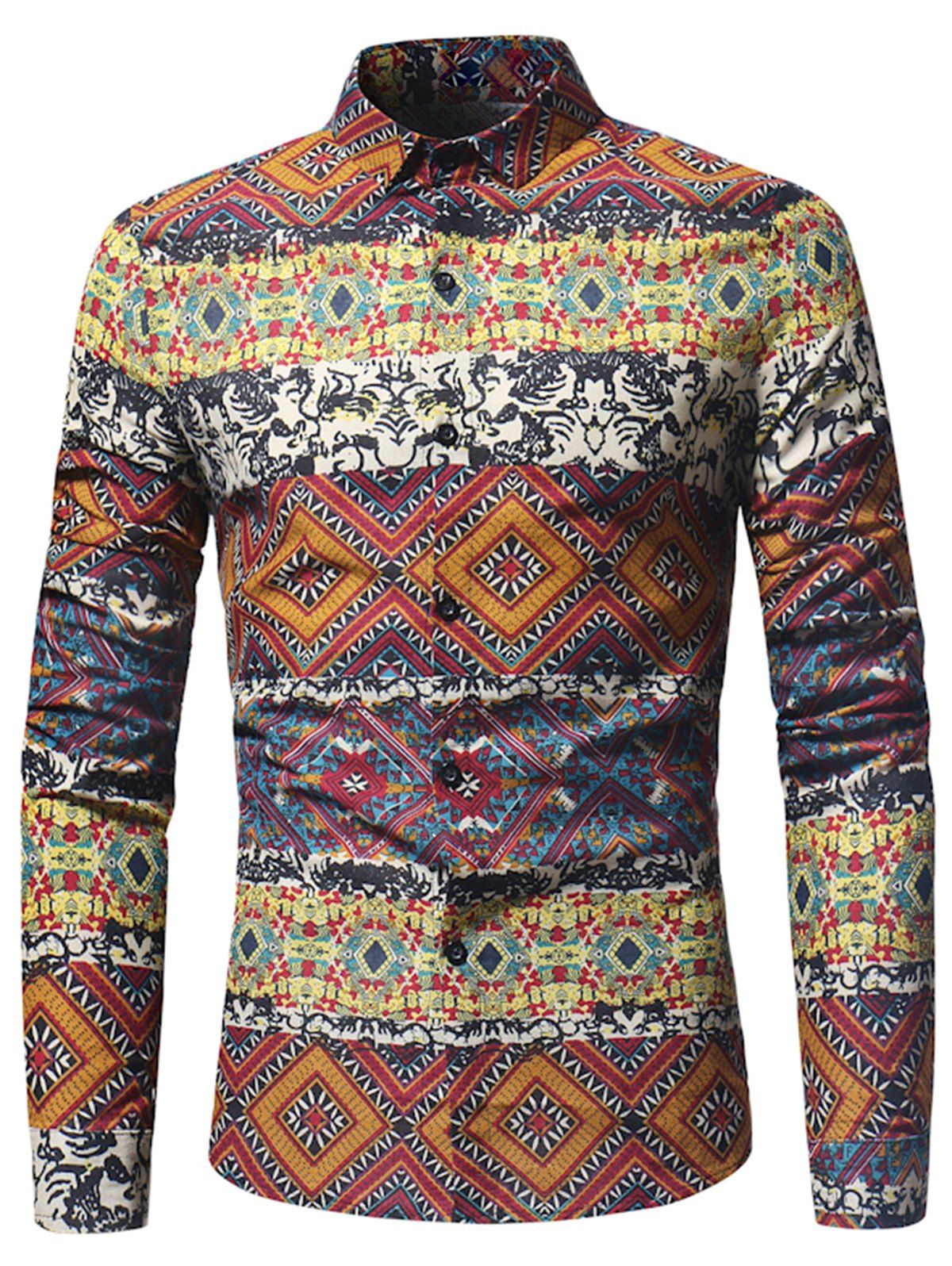 [44% OFF] Tribal Print Cotton Linen Shirt | Rosegal