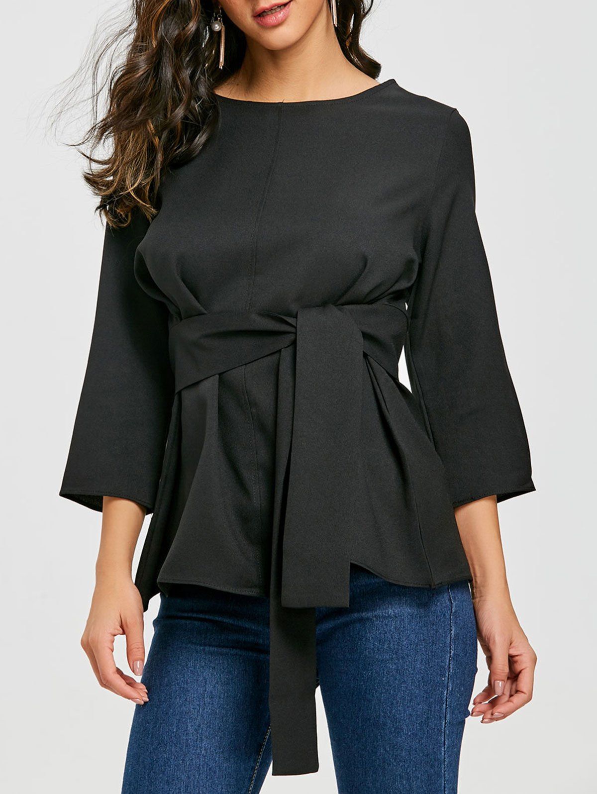 

Belted Back Keyhole Tunic Blouse, Black