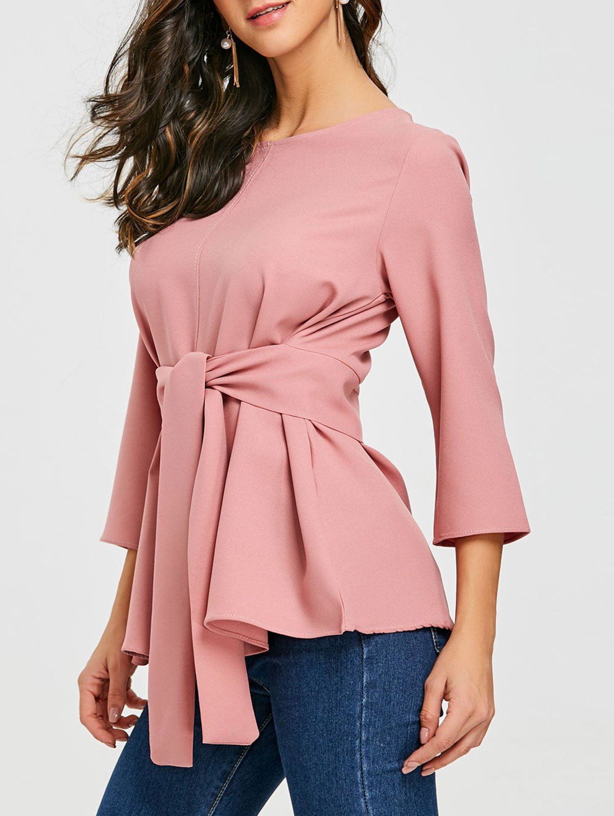 

Belted Back Keyhole Tunic Blouse, Peony pink