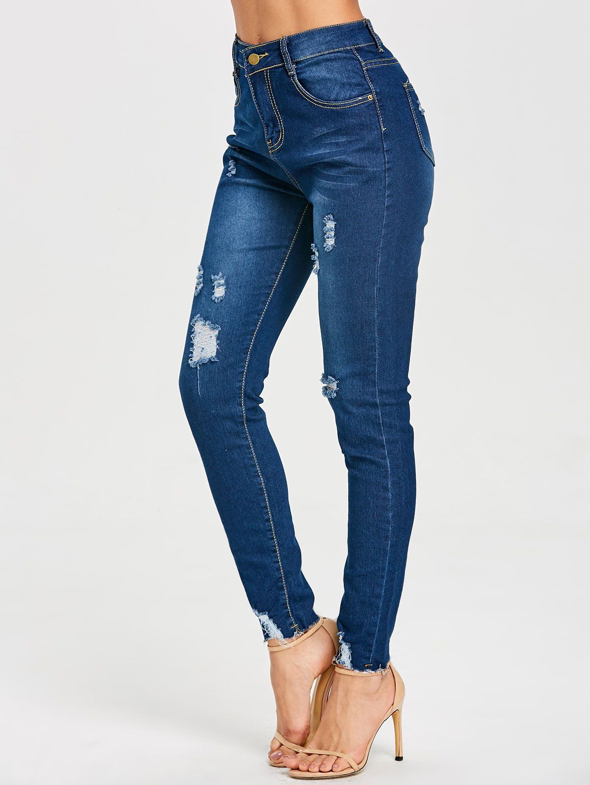 high rise skinny ripped jeans