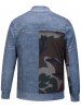 Button Up Denim and Camouflage Pattern Jacket -  