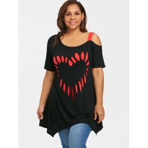 

Plus Size Short Sleeve Heart Shape Tunic T-shirt, Black