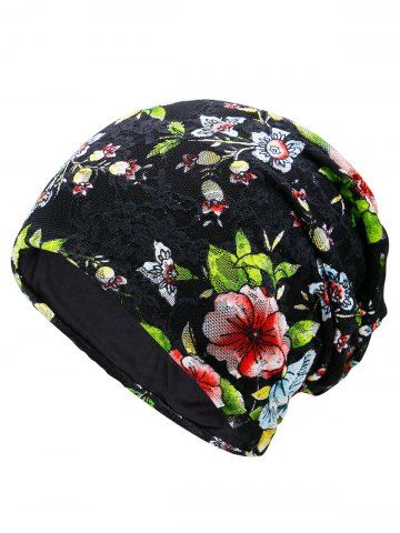 Vintage Floral Embellished Lace Lightweight Beanie - Black Vintage Floral Embellished Lace Lightweight Beanie - Black