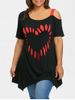 T-shirt Tunique Imprimé Cœur à Manches Courtes Grande Taille - Noir 2XL