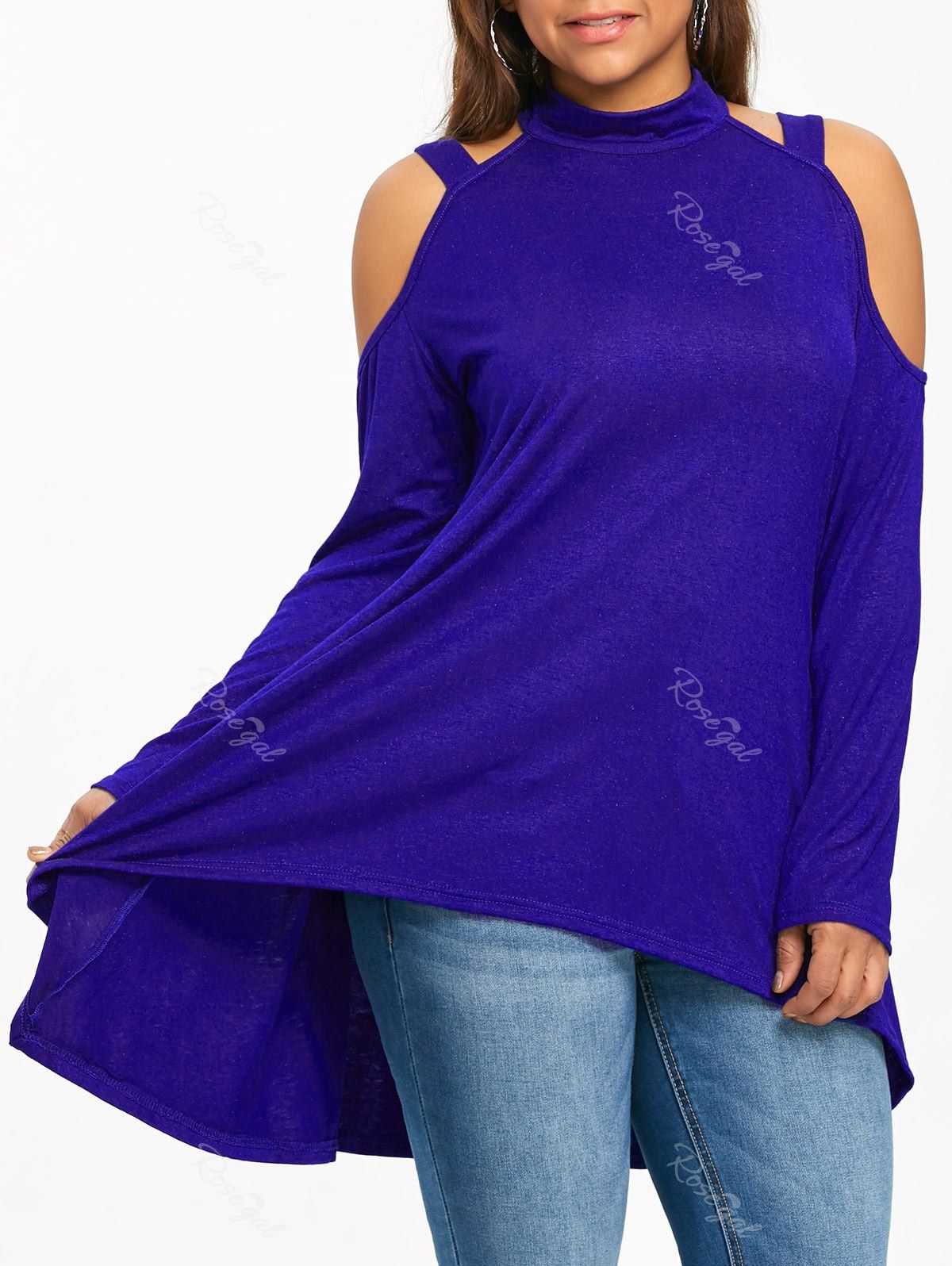 

Plus Size Long Sleeve High Low Tunic T-shirt, Blue
