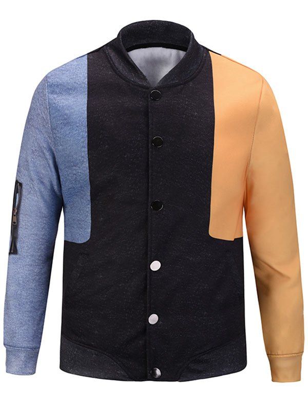 

Color Block Pocket Pattern Jacket, Black