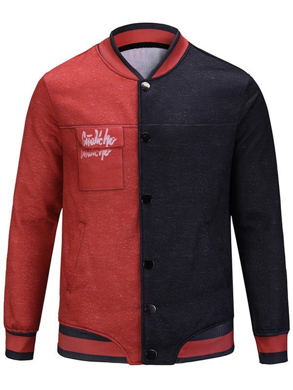Affordable Two Tone Graphic Pocket Pattern Jacket  
