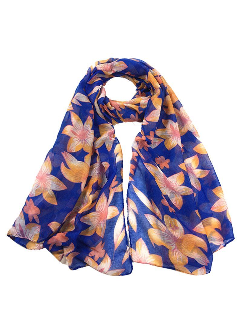 

Vintage Flourishing Flowers Pattern Silky Chiffon Scarf, Royal