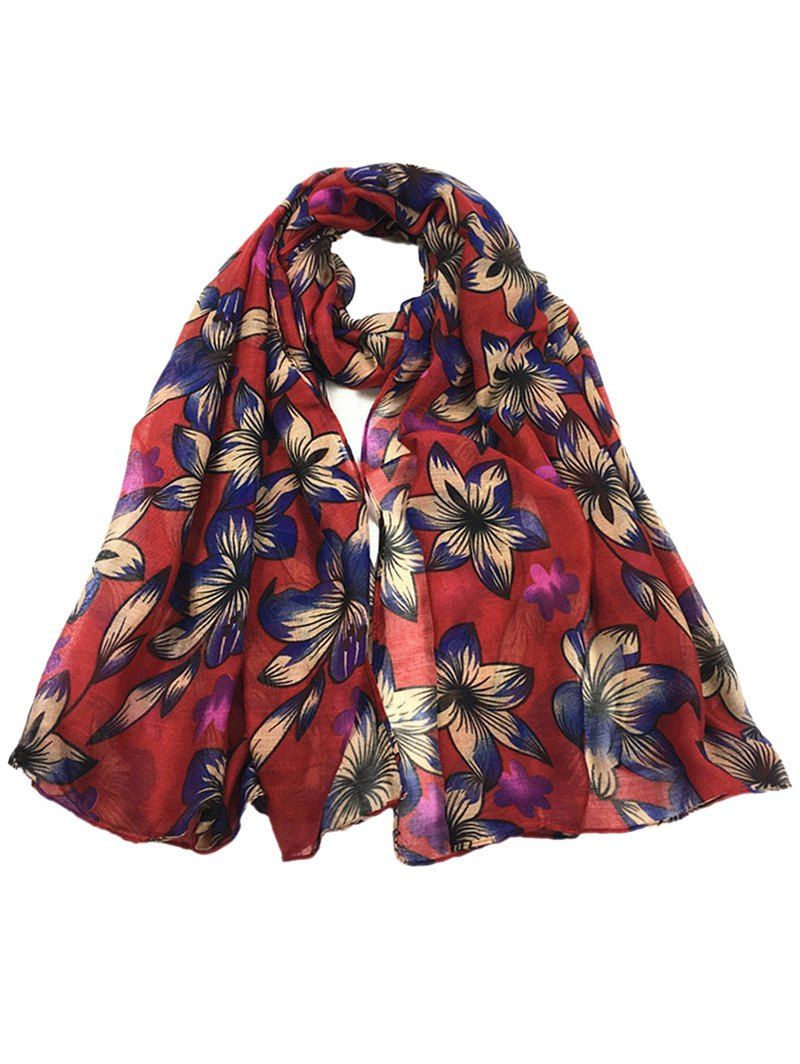 

Vintage Flourishing Flowers Pattern Silky Chiffon Scarf, Wine red