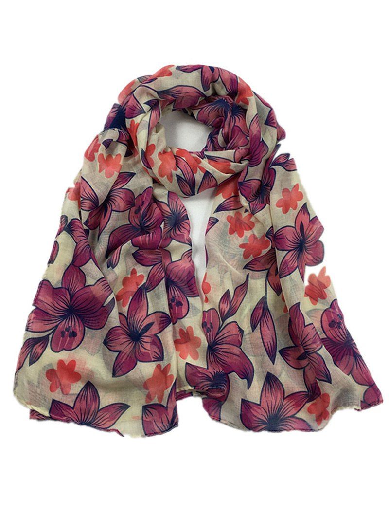 

Vintage Flourishing Flowers Pattern Silky Chiffon Scarf, Beige