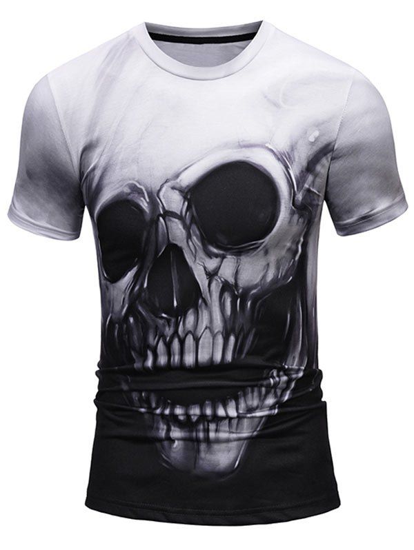 

Crew Neck Skull Pattern Cool Tee, White and black