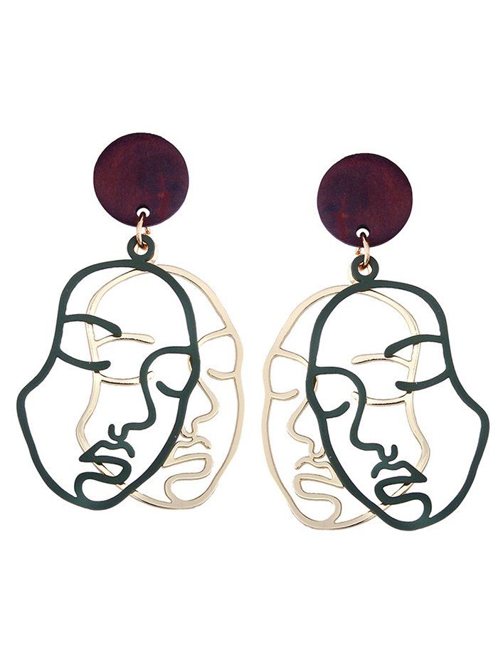 

Geometric Hollow Out Human Face Drop Earrings, Green