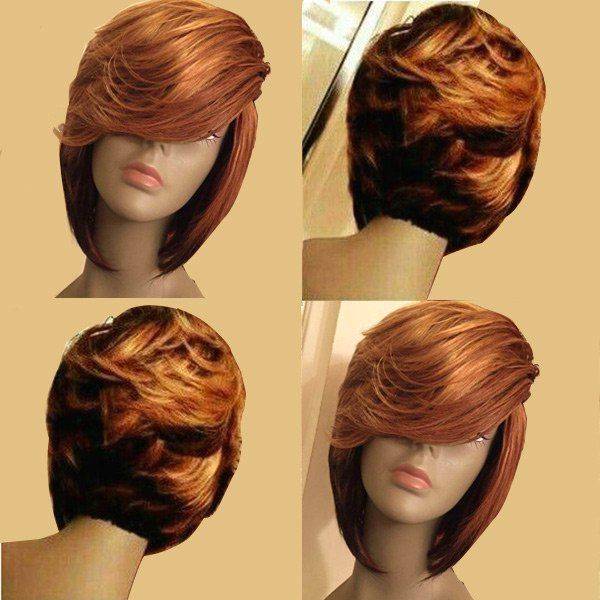 

Short Layered Side Parting Slightly Curly Bob Synthetic Wig, Colormix