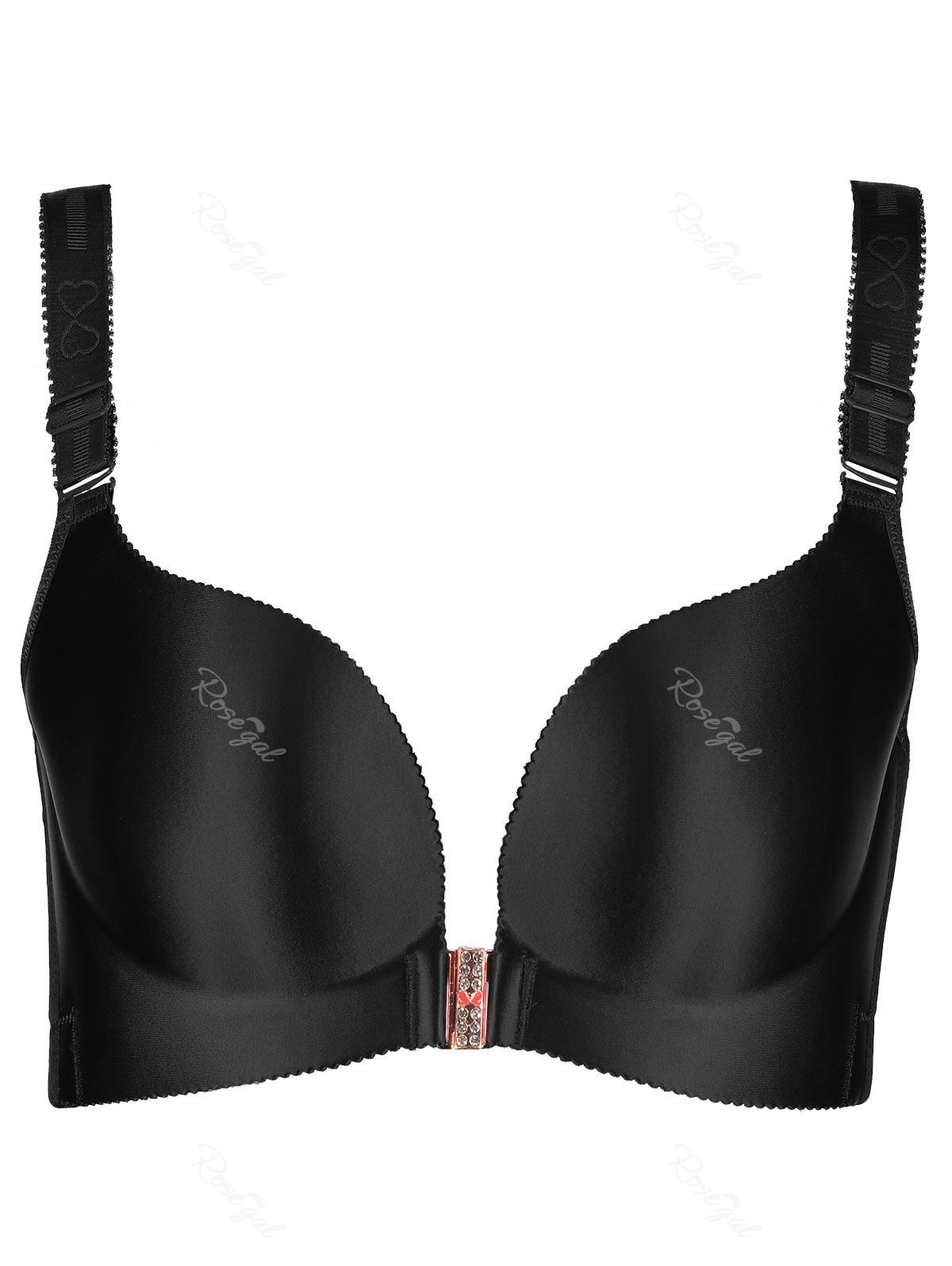 

Plus Size Rhinestone Embellished Butterfly Lace Seamless Bra, Black