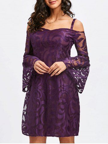 Cold Shoulder Bell Sleeve Lace Bodycon Dress