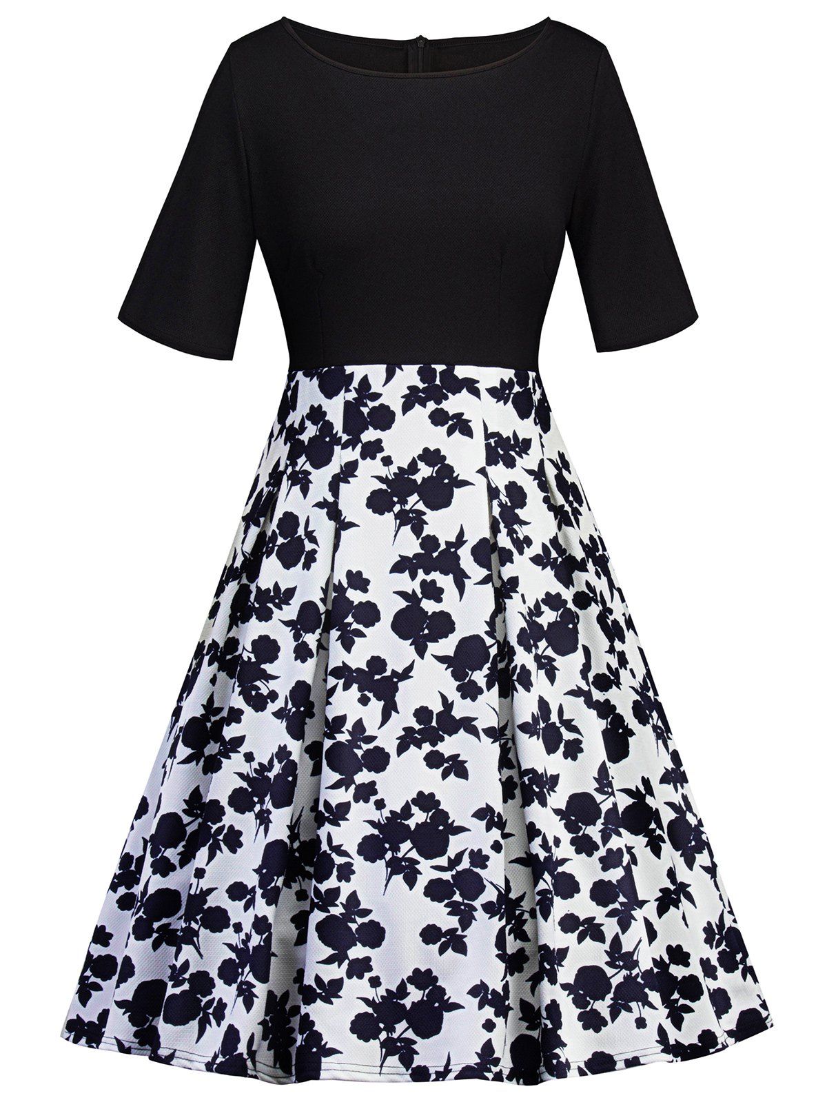 

Half Sleeve Floral Insert Vintage Flare Dress, Black