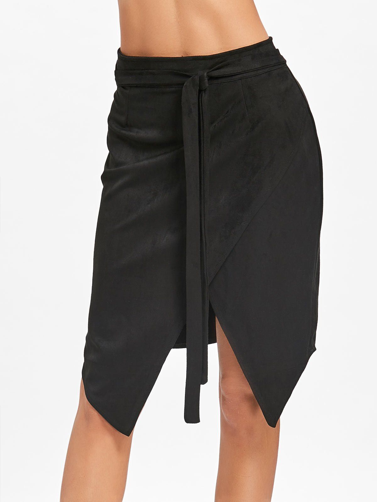 

Asymmetric High Waisted Wrap Skirt, Black