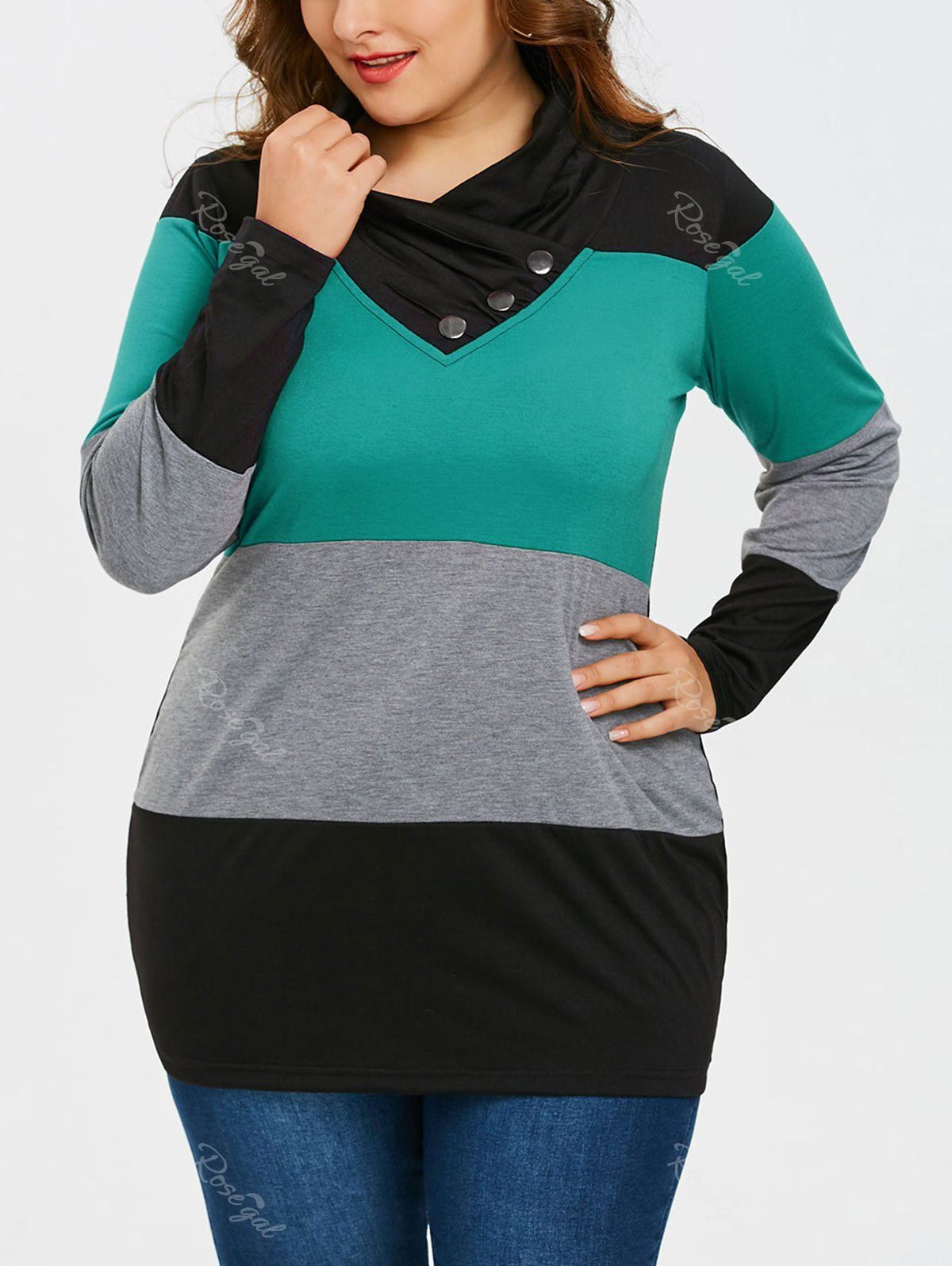 

Plus Size Long Sleeve Heaps Collar T-shirt, Apple slice