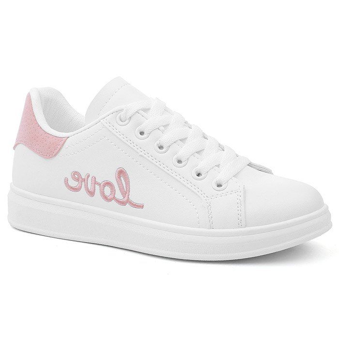 

Round Toe Love Embroidered Sneakers, Pink
