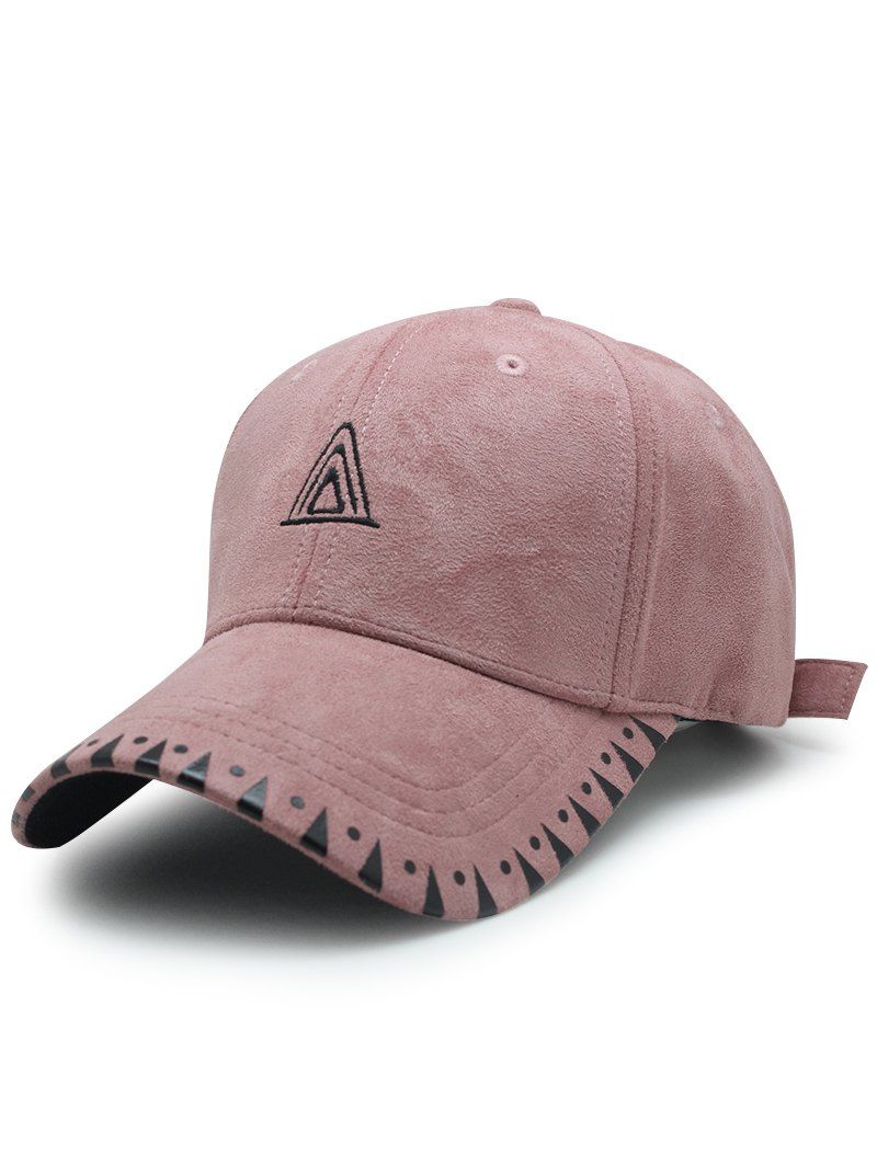 

Faux Suede Baseball Hat with Triangle Embroidery, Pink