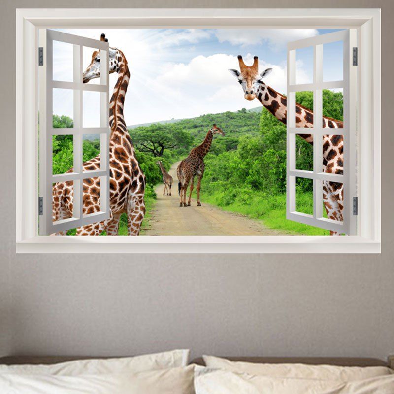 

Forest Pathway Giraffes Print Wall Sticker, Green