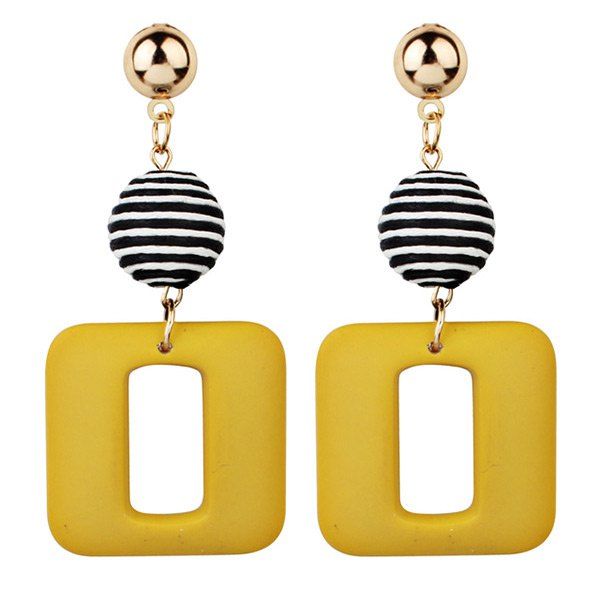 

Retro Striped Ball and Geometric Acrylic Drop Earrings, Yellow