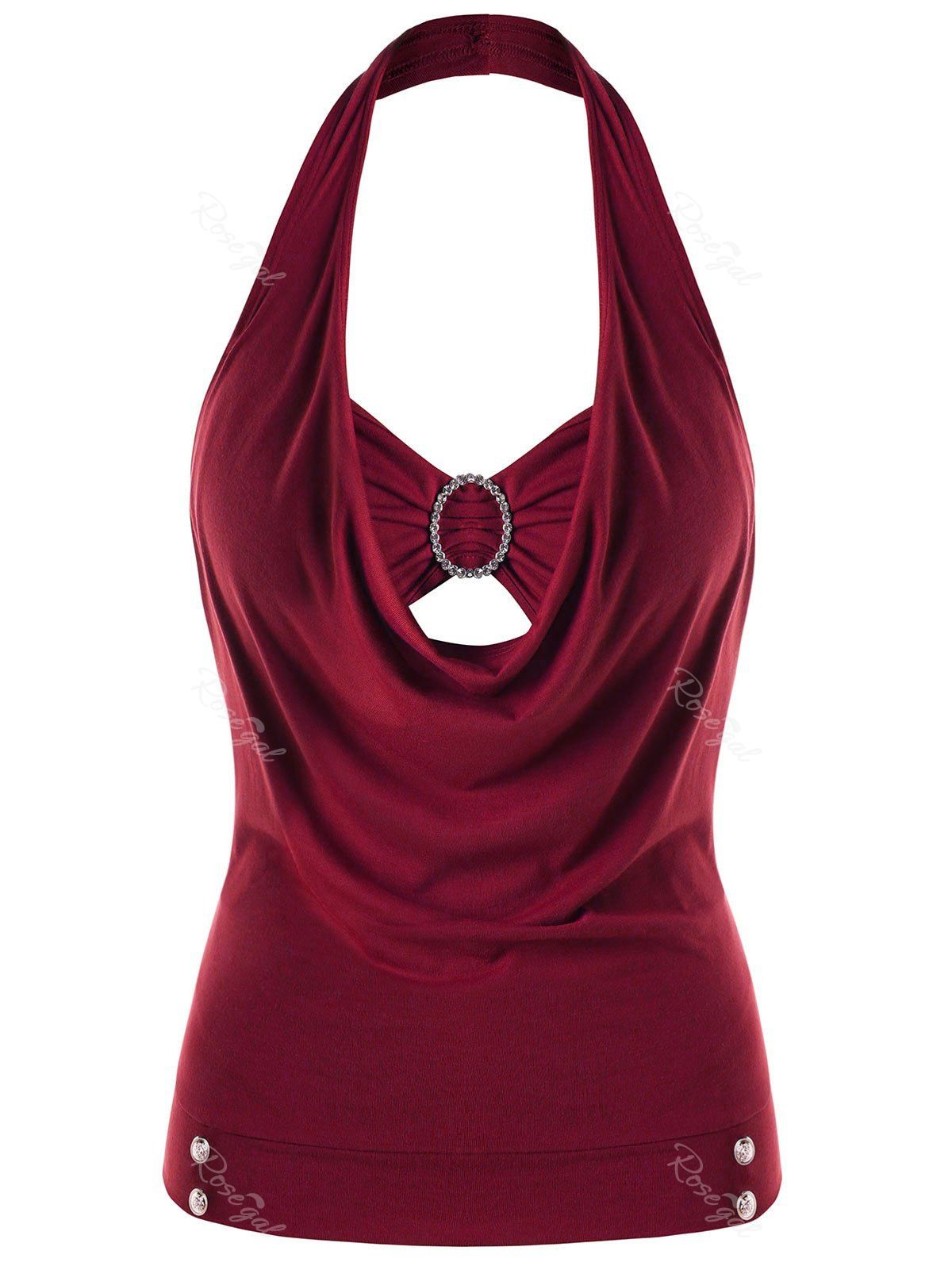 

Plus Size Embellished Halter Neck Tank Top, Wine red