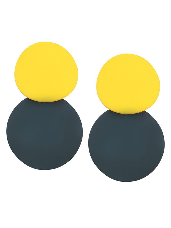 

Two Tone Simple Color Block Earrings, Fluorescent yellow