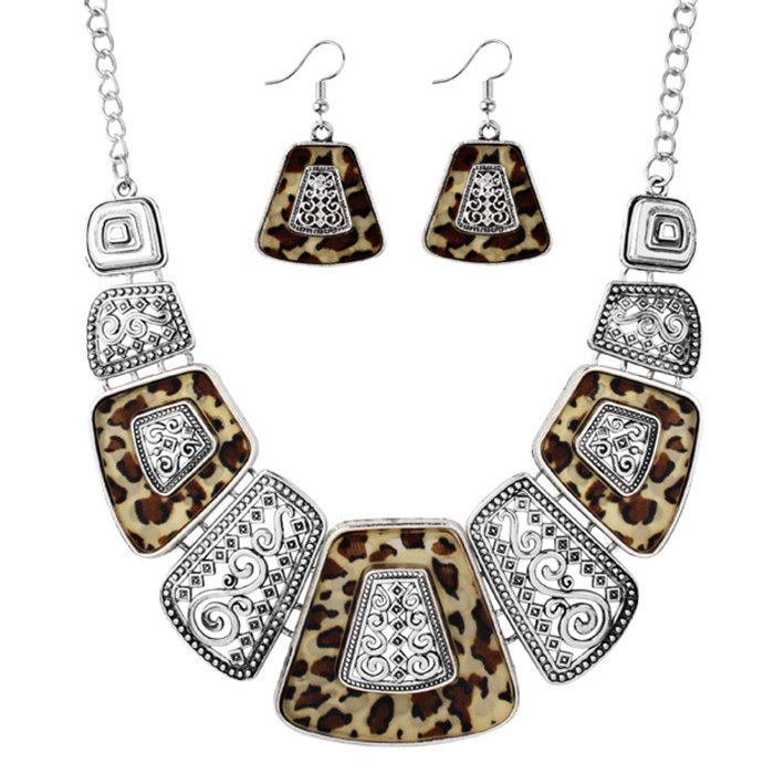 

Vintage Exaggerated Leopard Pendant Necklace and Drop Earrings Set, Silver