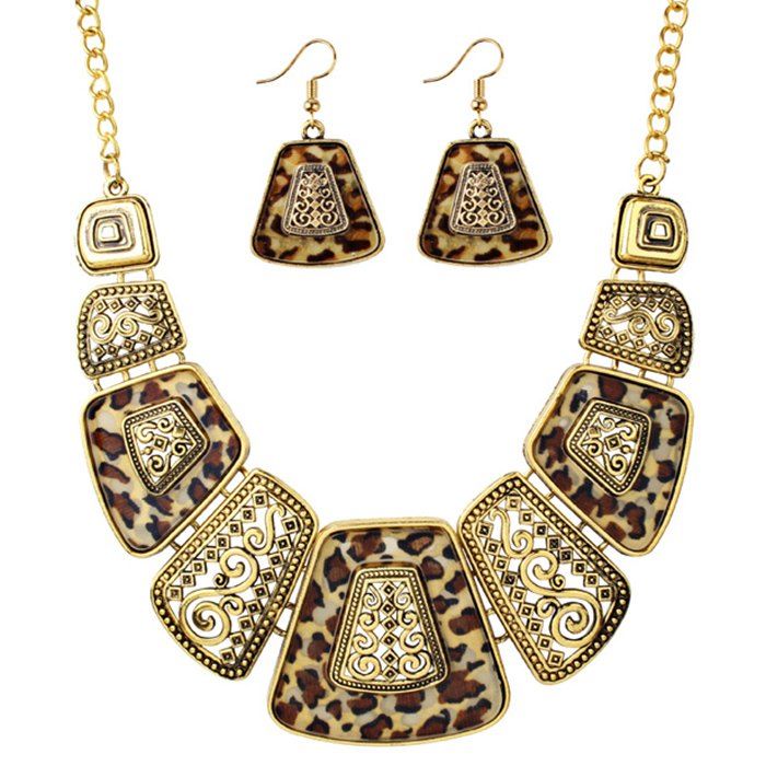 

Vintage Exaggerated Leopard Pendant Necklace and Drop Earrings Set, Golden