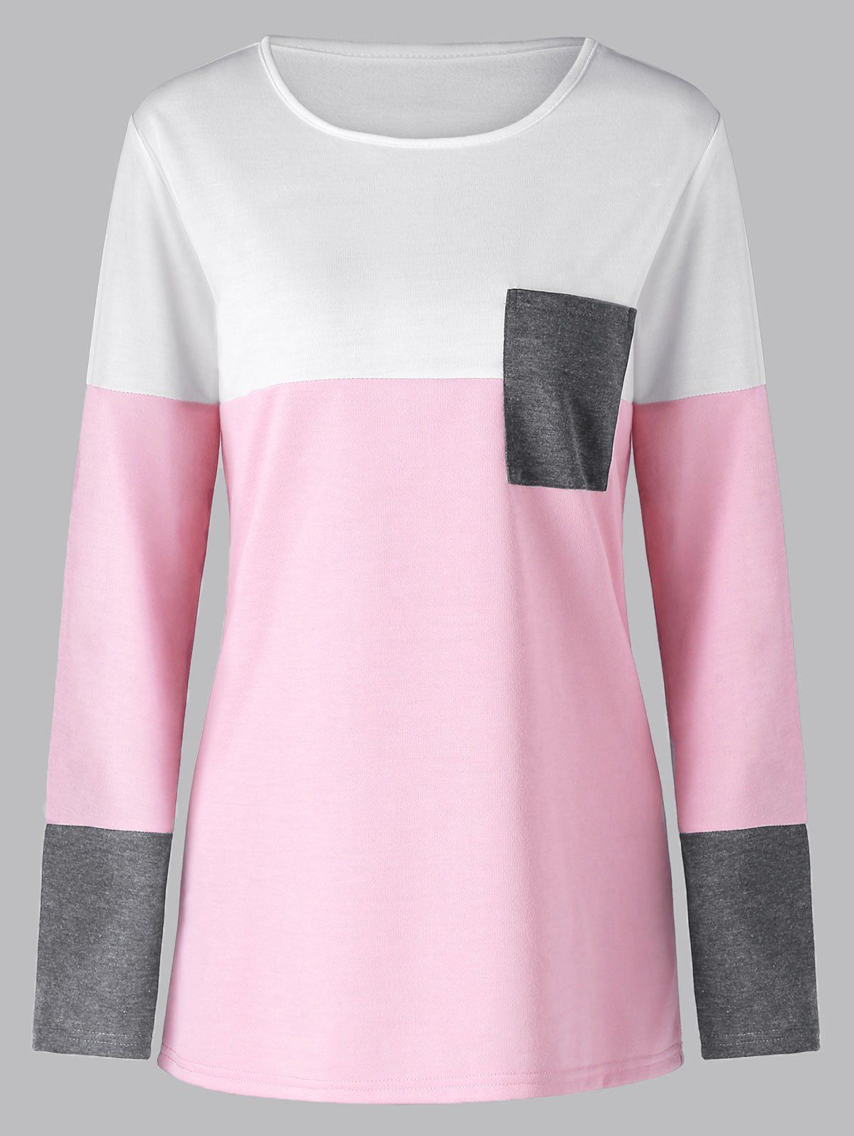 

Color Block Long Sleeve Tunic Top, Pink
