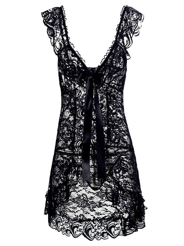 

Valentine Lingerie Front Slit Plus Size Lace Babydoll, Black