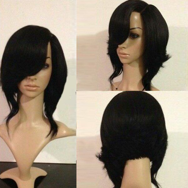 

Medium Side Parting Flip Straight Synthetic Fiber Wig, Black