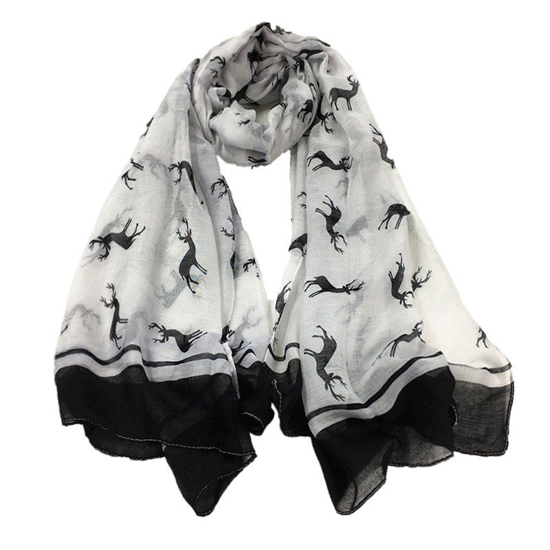 

Vintage Elk Pattern Embellished Sheer Scarf, White