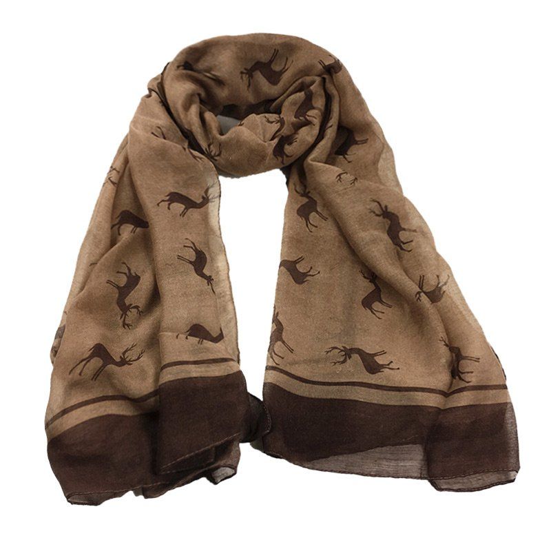 

Vintage Elk Pattern Embellished Sheer Scarf, Mocha