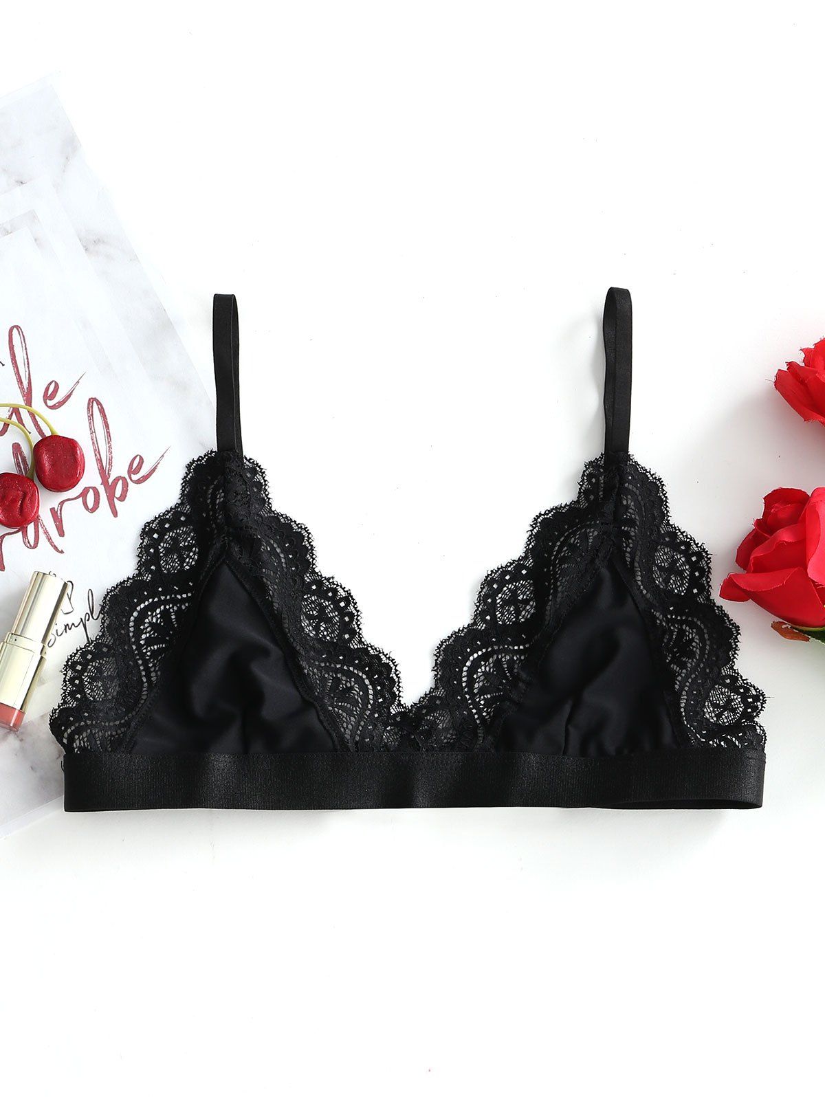 

Valentine Plunge Lace Trim Bra, Black