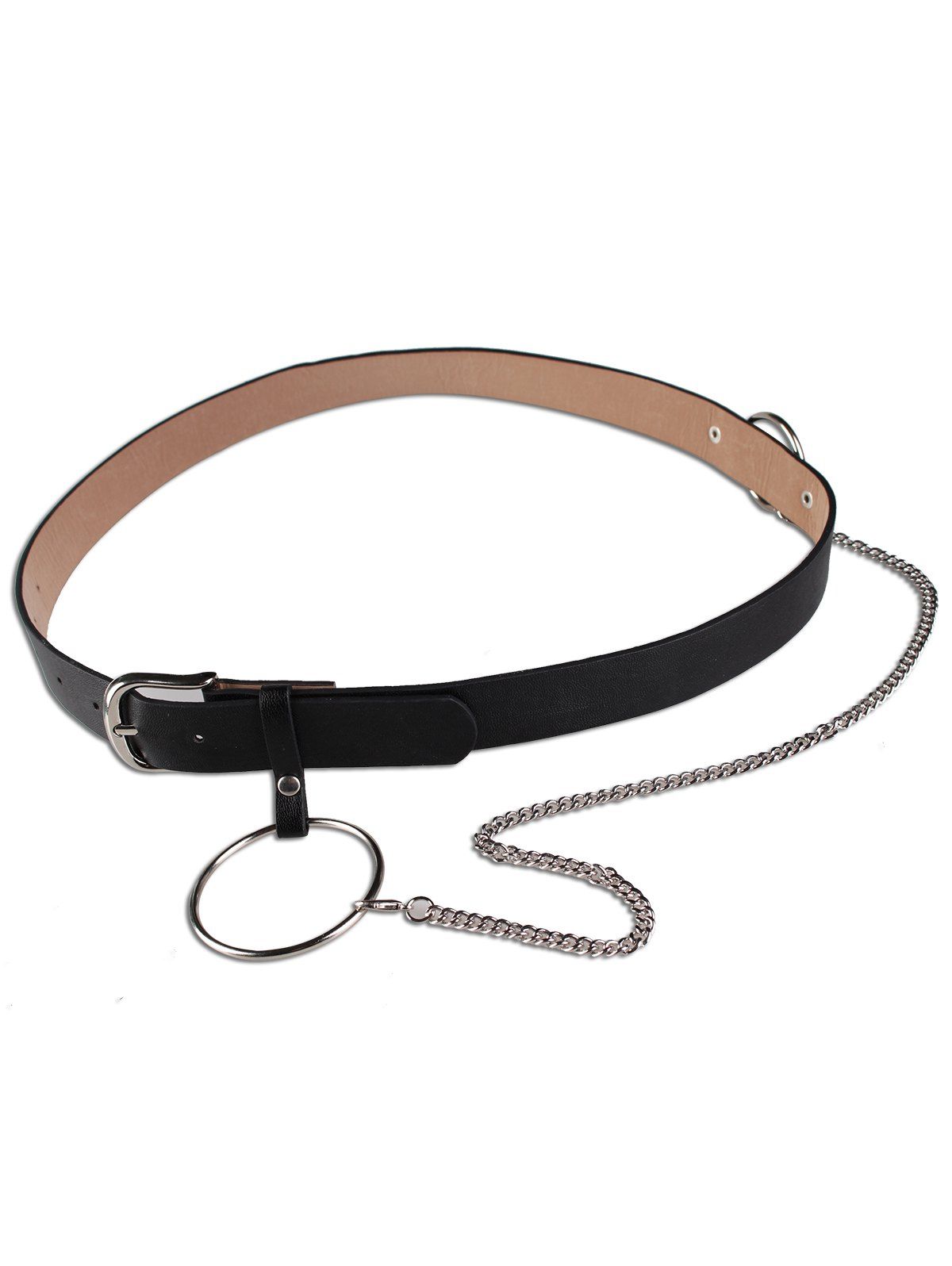 

Pin Buckle Large Hoop Chain Wide Belt, Black