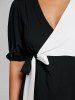 Puff Sleeve High Slit Color Block Maxi Dress -  