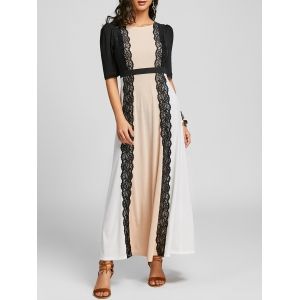 Lace Panel Maxi Party Arabic Dress, Colormix